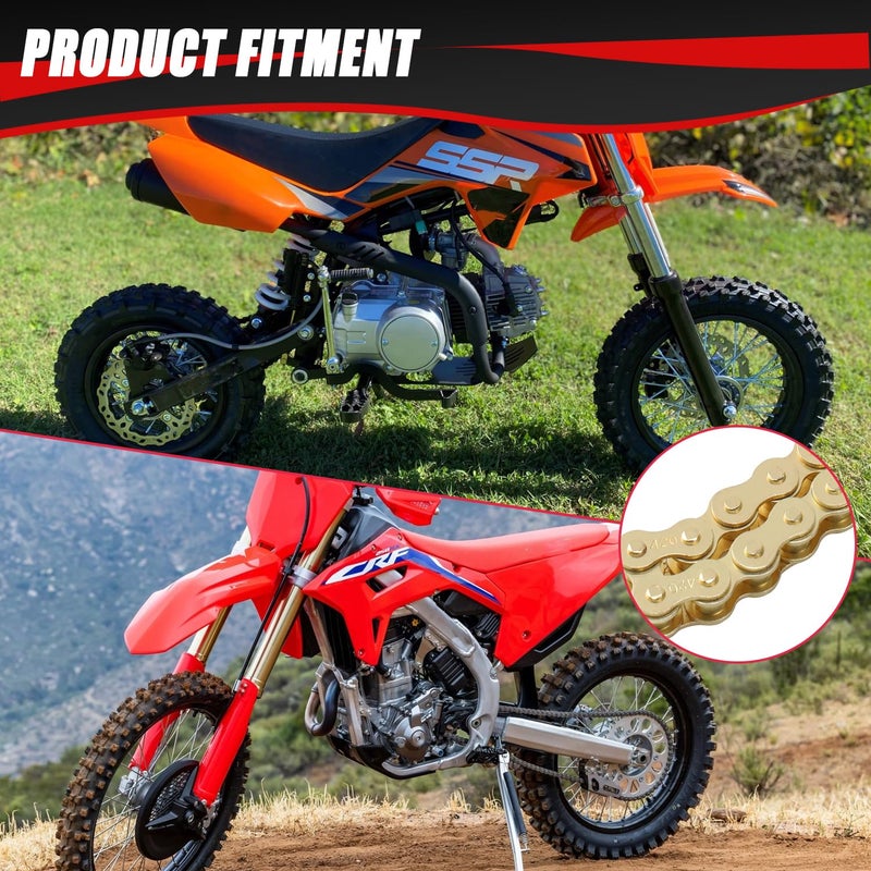 KAMIER 420 Motorcycle Chain 132 Links Gold with Chain Breaker for KX85 KX100 TTR110 SSR TaoTao Coolster Apollo Baja 50 70 90 110 125cc Chinese Pit Dirt Bike ATV 4 Wheeler Quad Go Kart Mini Bike Parts - Image 4